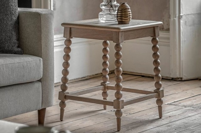 Gallery Direct Artisan Limewash Oak Side Table with Bobbin