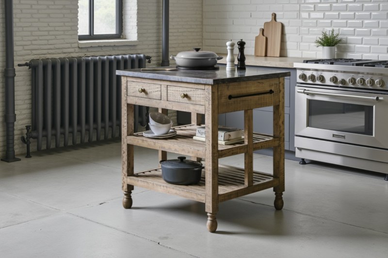 Gallery Direct Vancouver Rustic Pine Small Kitchen Island with Marble Top Gallery Direct Vancouver Rustic Pine Small Kitchen Island with Marble Top