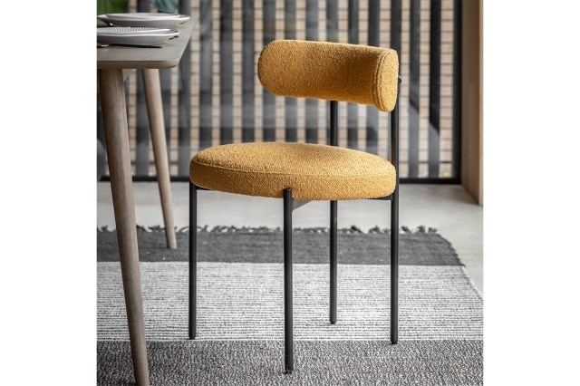 Gallery Direct Aveley Set of 2 Ochre Boucle Dining Chairs Gallery Direct Aveley Set of 2 Ochre Boucle Dining Chairs