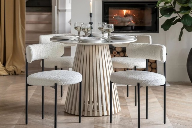 Gallery Direct Soho Mango Wood Round Dining Table Set with Marble Top & 4 Aveley Chairs Gallery Direct Soho Mango Wood Round Dining Table Set with Marble Top & 4 Aveley Chairs