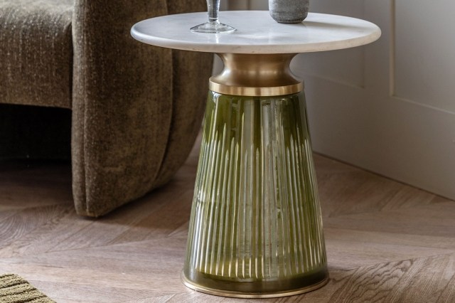 Gallery Direct Seville Green Dusk Glass and Marble Top Side Table Gallery Direct Seville Green Dusk Glass and Marble Top Side Table