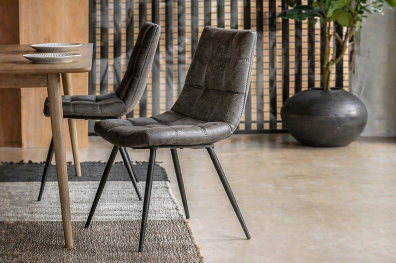 Gallery Direct Set of 2 Darwin Dining Chairs in Grey Leather Gallery Direct Set of 2 Darwin Dining Chairs in Grey Leather