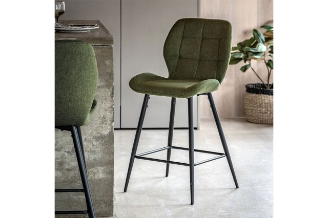 Gallery Direct Set of 2 Manford Fabric Bar Stools in Bottle Green Gallery Direct Set of 2 Manford Fabric Bar Stools in Bottle Green