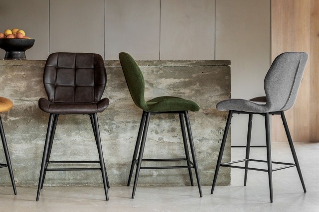 Gallery Direct Set of Manford Fabric Bar Stools in Bottle Green