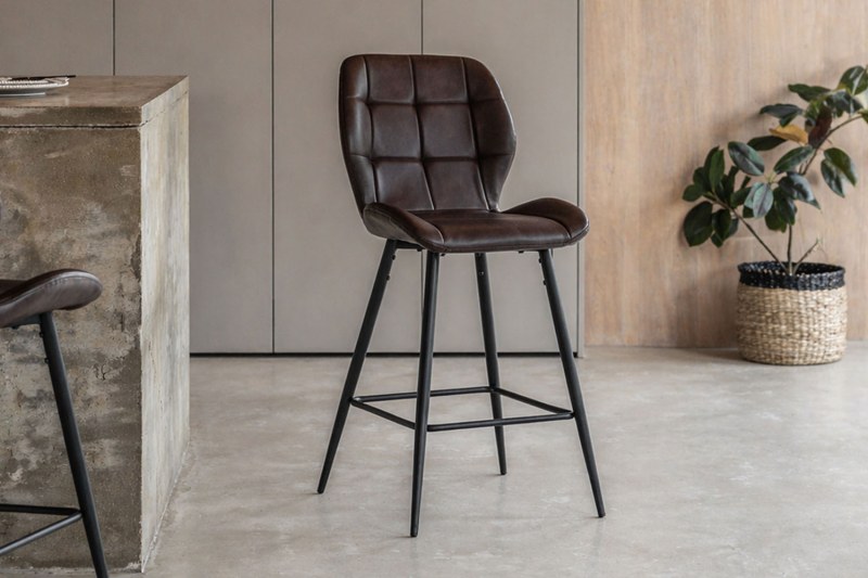 Gallery Direct Set of 2 Manford Leather Bar Stools in Brown Gallery Direct Set of 2 Manford Leather Bar Stools in Brown