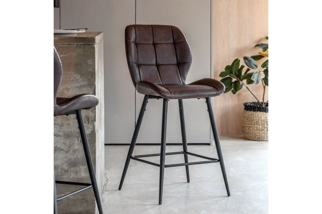 Gallery Direct Set of 2 Manford Leather Bar Stools in Brown Gallery Direct Set of 2 Manford Leather Bar Stools in Brown