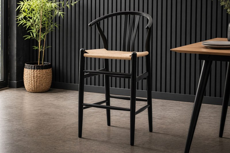 Gallery Direct Set of 2 Whitney Black Elm Wishbone Back Bar Stools with Woven Seat Gallery Direct Set of 2 Whitney Black Elm Wishbone Back Bar Stools with Woven Seat