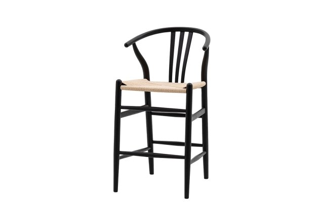 Gallery Direct Set of 2 Whitney Black Elm Wishbone Back Bar Stools with Woven Seat Gallery Direct Set of 2 Whitney Black Elm Wishbone Back Bar Stools with Woven Seat