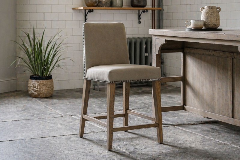 Gallery Direct Set of 2 Rex Fabric Bar Stools in Cement Grey Linen Gallery Direct Set of 2 Rex Fabric Bar Stools in Cement Grey Linen