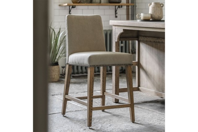 Gallery Direct Set of 2 Rex Fabric Bar Stools in Cement Grey Linen Gallery Direct Set of 2 Rex Fabric Bar Stools in Cement Grey Linen