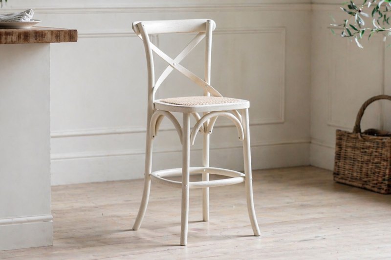 Gallery Direct Set of 2 Cafe White Oak Bar Stools with Rattan Seat Gallery Direct Set of 2 Cafe White Oak Bar Stools with Rattan Seat