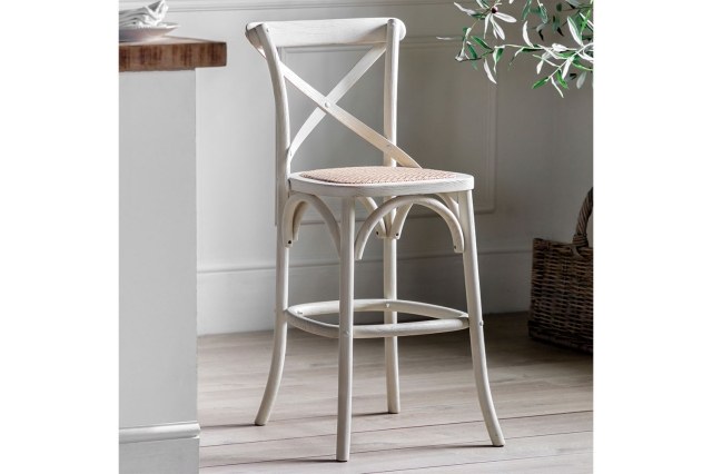 Gallery Direct Set of 2 Cafe White Oak Bar Stools with Rattan Seat Gallery Direct Set of 2 Cafe White Oak Bar Stools with Rattan Seat
