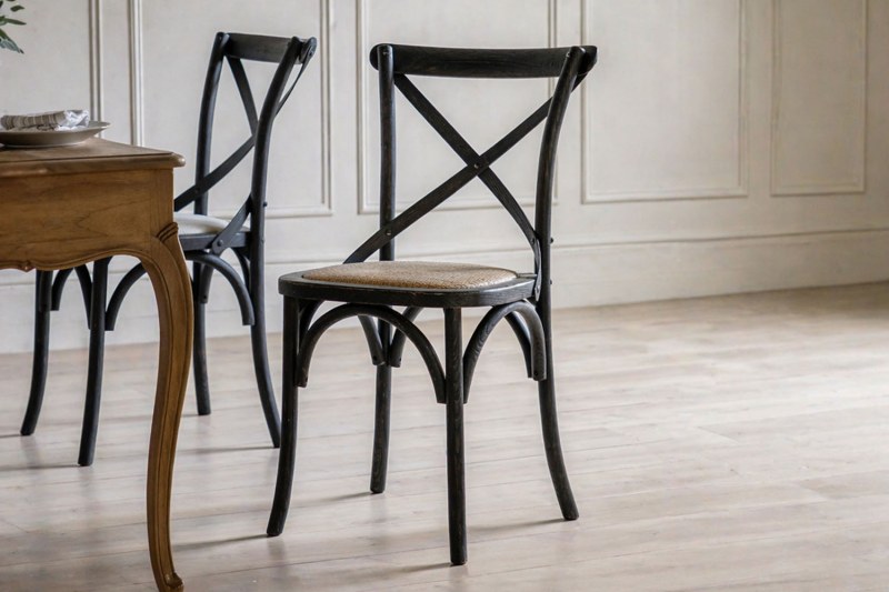 Gallery Direct Set of 2 Cafe Black Oak Dining Chairs with Rattan Seat Gallery Direct Set of 2 Cafe Black Oak Dining Chairs with Rattan Seat