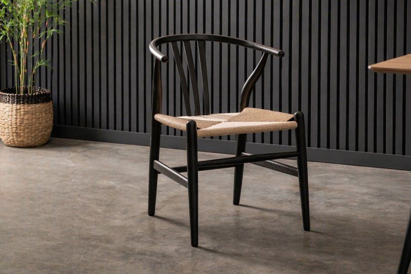 Gallery Direct Set of 2 Whitney Black Elm Wishbone Back Dining Chairs with Woven Seat Gallery Direct Set of 2 Whitney Black Elm Wishbone Back Dining Chairs with Woven Seat