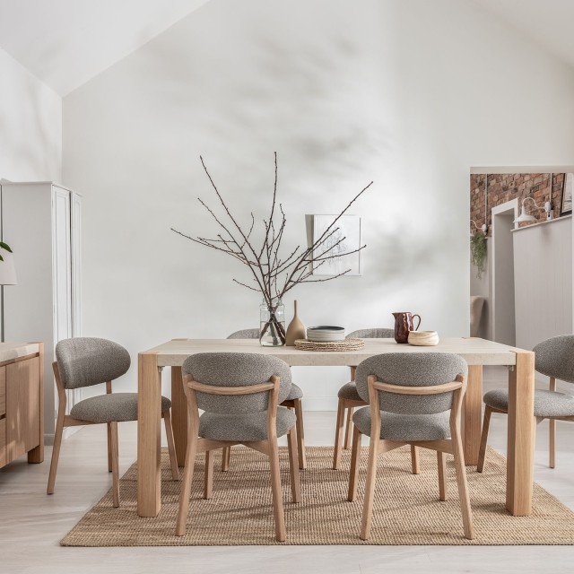 Arlo Natural Oak 190cm Dining Table with Travertine Ceramic Top