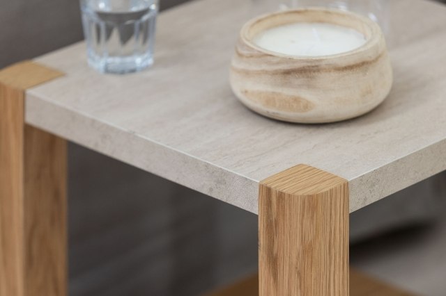 Arlo Natural Oak 190cm Dining Table with Travertine Ceramic Top