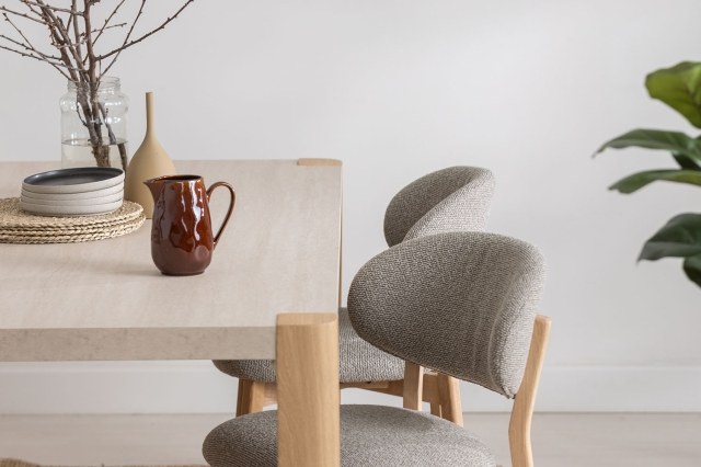 Arlo Natural Oak 190cm Dining Table with Travertine Ceramic Top