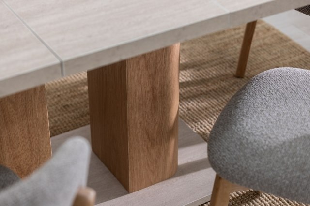 Arlo Natural Oak 160-200cm Extending Dining Table with Travertine