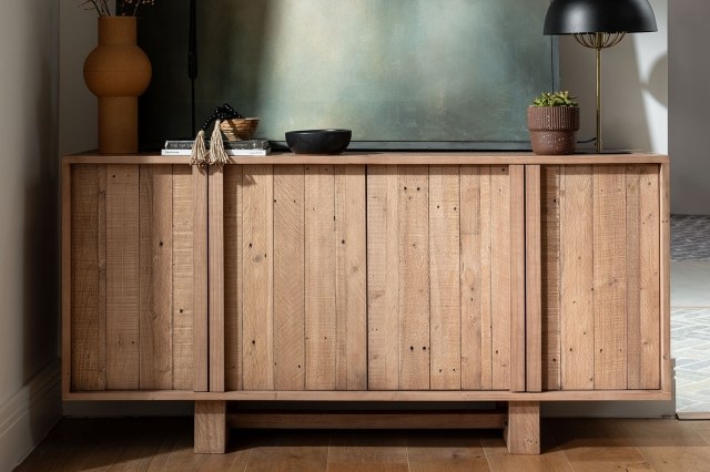 Oakley Reclaimed Wood Wide Sideboard in Rustic Buff Finish Oakley Reclaimed Wood Wide Sideboard in Rustic Buff Finish
