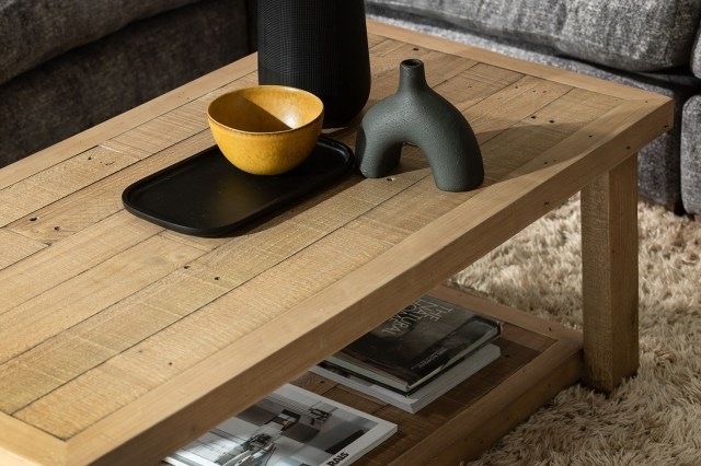 Oakley Reclaimed Wood Coffee Table in Rustic Buff Finish