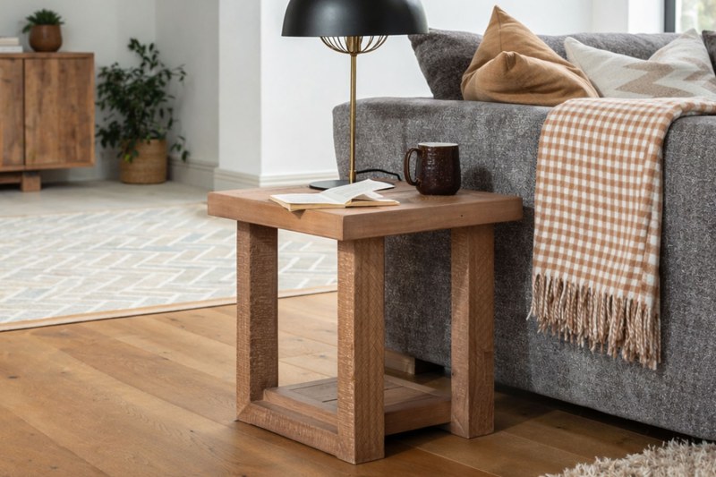 Oakley Reclaimed Wood Lamp Table in Rustic Buff Finish Oakley Reclaimed Wood Lamp Table in Rustic Buff Finish