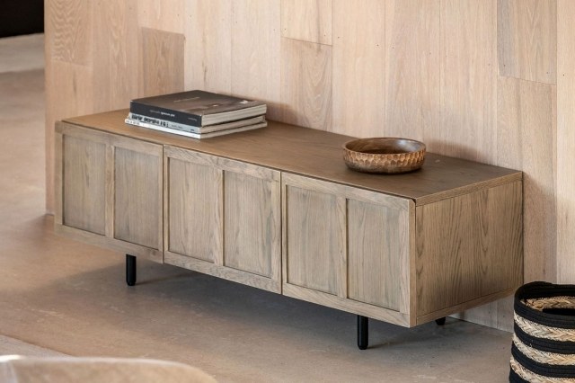 Gallery Direct Panelled Smoked Oak Media TV Unit Gallery Direct Panelled Smoked Oak Media TV Unit