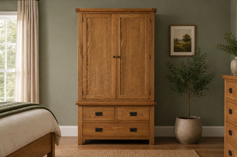 Salisbury Waxed Premium Oak Gents 3 Drawer Wardrobe Salisbury Waxed Premium Oak Gents 3 Drawer Wardrobe