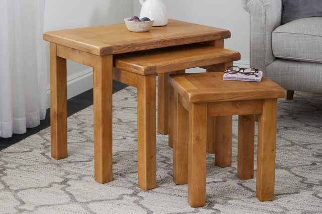 Salisbury Waxed Premium Oak Nest Of Tables - Self Assembly Salisbury Waxed Premium Oak Nest Of Tables - Self Assembly