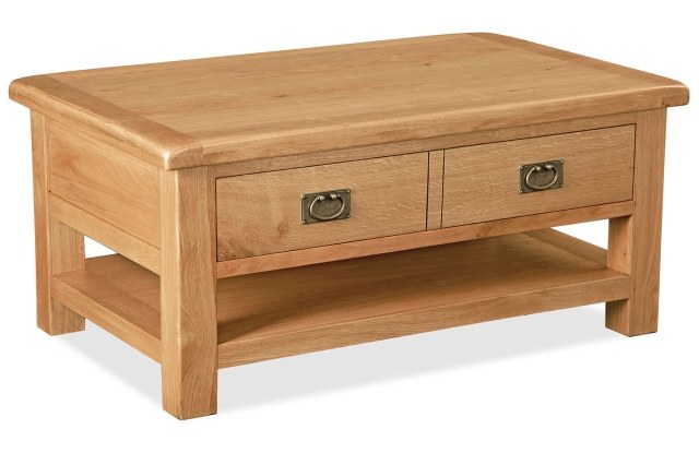 Salisbury Waxed Premium Oak Large Coffee Table With Drawer And Shelf - Self Assembly Salisbury Waxed Premium Oak Large Coffee Table With Drawer And Shelf - Self Assembly