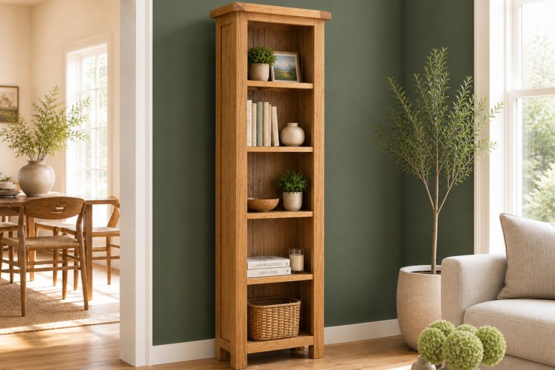 Salisbury Waxed Premium Oak Slim Bookcase - Self Assembly Salisbury Waxed Premium Oak Slim Bookcase - Self Assembly