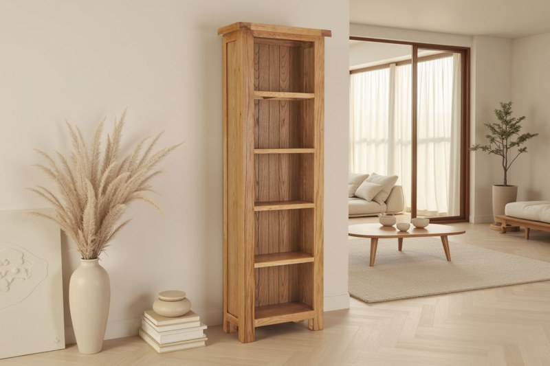 Salisbury Waxed Premium Oak Slim Bookcase - Self Assembly Salisbury Waxed Premium Oak Slim Bookcase - Self Assembly