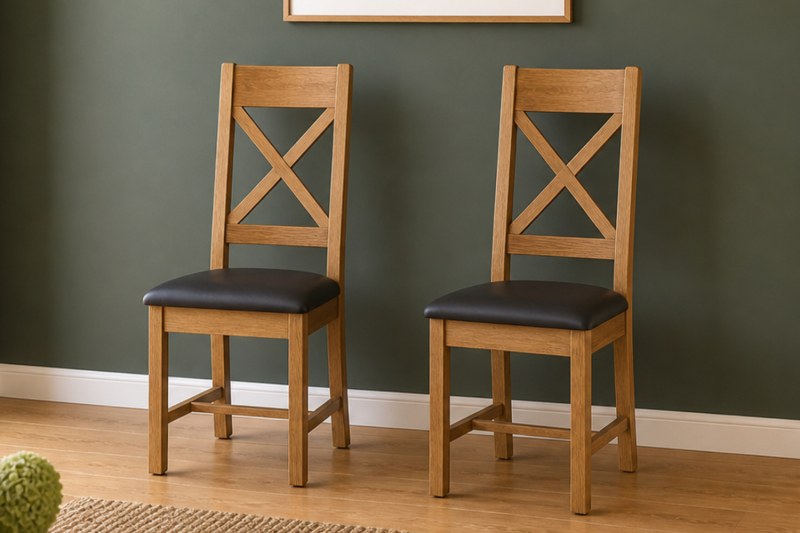 Salisbury Waxed Premium Oak Cross Back Dining Chair With Pu Seat (Pair) - Self Assembly Salisbury Waxed Premium Oak Cross Back Dining Chair With Pu Seat (Pair) - Self Assembly