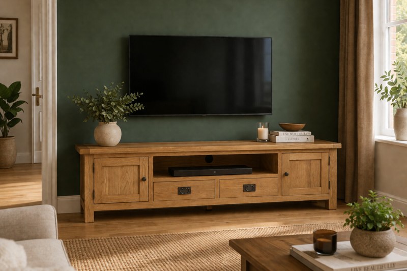 Salisbury Waxed Premium Oak Extra Large Low Line Media Tv Stand Salisbury Waxed Premium Oak Extra Large Low Line Media Tv Stand
