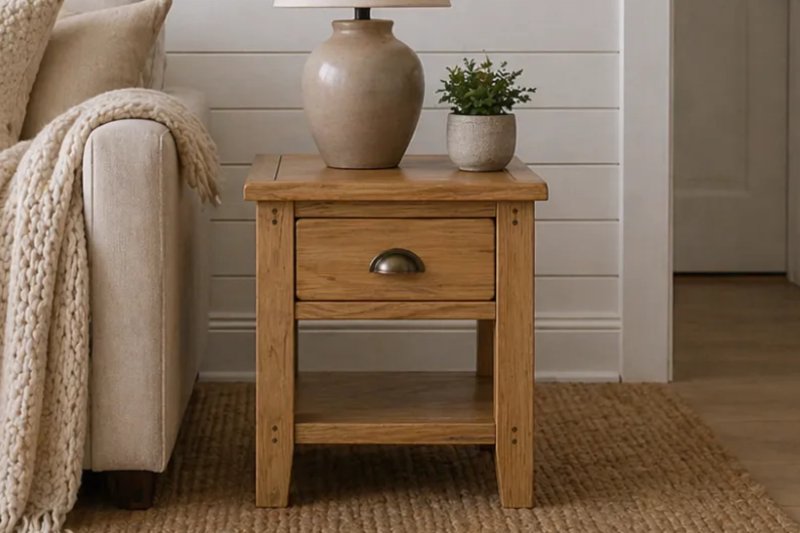 Burford Country Oak Lamp Table with Drawer Burford Country Oak Lamp Table with Drawer