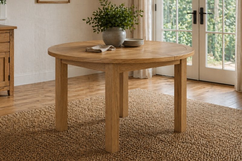 Burford Country Oak Round 120-160cm Extending Dining Table Burford Country Oak Round 120-160cm Extending Dining Table