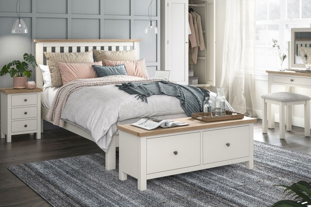 Modern Country Painted Oak Coconut White Bed Frame Modern Country Painted Oak Coconut White Bed Frame