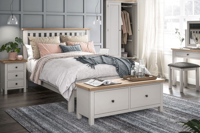 Modern Country Painted Oak Stone Grey Bed Frame Modern Country Painted Oak Stone Grey Bed Frame