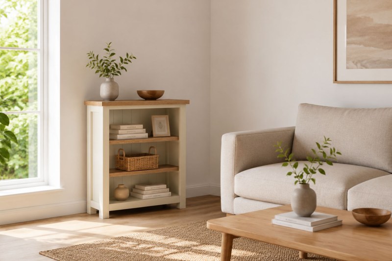 Modern Country Painted Oak Coconut White Low Bookcase Modern Country Painted Oak Coconut White Low Bookcase