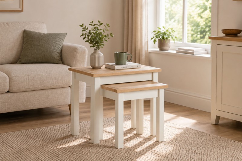 Modern Country Painted Oak Coconut White Nest Of Tables Modern Country Painted Oak Coconut White Nest Of Tables