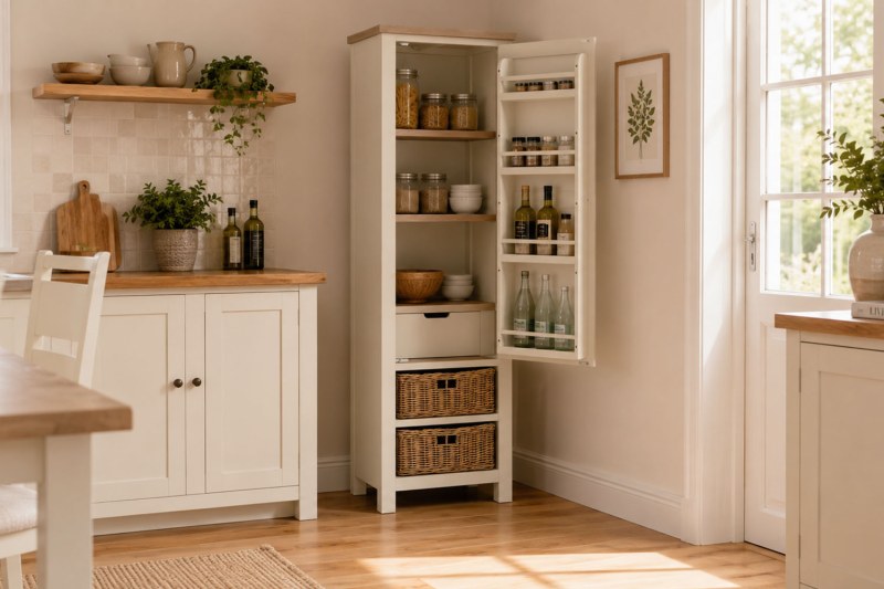 Modern Country Painted Oak Coconut White Larder Unit Modern Country Painted Oak Coconut White Larder Unit