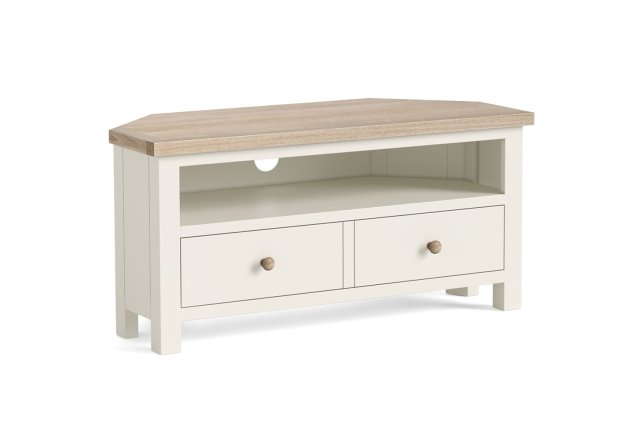 Modern Country Painted Oak Coconut White 100cm Corner TV Unit Modern Country Painted Oak Coconut White 100cm Corner TV Unit