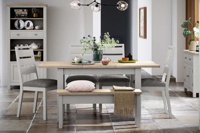 Modern Country Painted Oak Stone Grey Extending Dining Table Modern Country Painted Oak Stone Grey Extending Dining Table