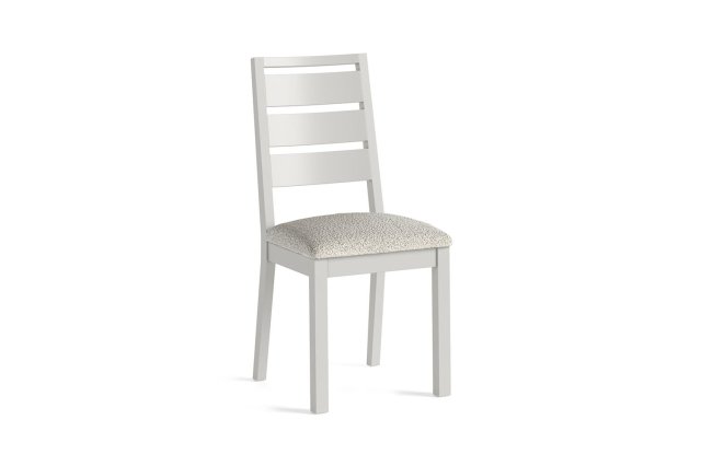Modern Country Painted Oak Stone Grey Dining Chair with Boucle White Seat Modern Country Painted Oak Stone Grey Dining Chair with Boucle White Seat