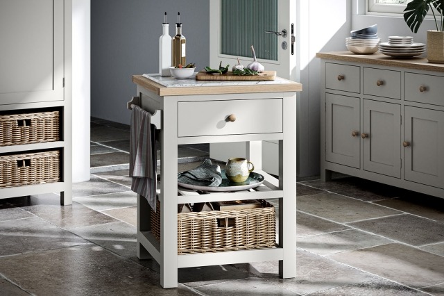 Modern Country Painted Oak Stone Grey Small Kitchen Island Unit Modern Country Painted Oak Stone Grey Small Kitchen Island Unit
