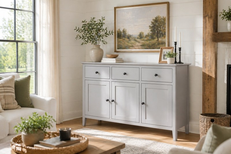 Stowe Painted Grey Large 3 Door Sideboard Stowe Painted Grey Large 3 Door Sideboard
