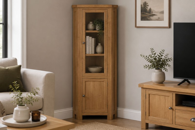 Normandy Chunky Country Oak Corner Display Cabinet Normandy Chunky Country Oak Corner Display Cabinet