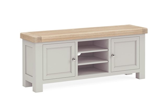 Salcombe Painted Oak Stone Grey 140cm TV Unit Salcombe Painted Oak Stone Grey 140cm TV Unit