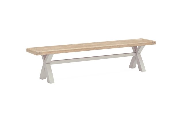 Salcombe Painted Oak Stone Grey Cross-Leg Dining Bench Salcombe Painted Oak Stone Grey Cross-Leg Dining Bench