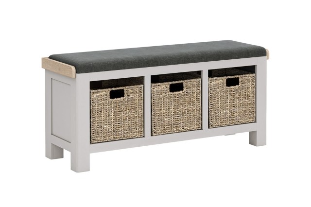 Salcombe Painted Oak Stone Grey Storage Bench Salcombe Painted Oak Stone Grey Storage Bench