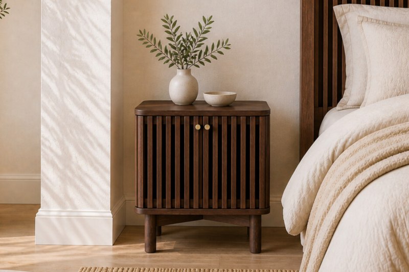 Soho Brown Oak Slatted Bedside Table Soho Brown Oak Slatted Bedside Table